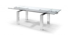 Load image into Gallery viewer, 63" Glass And Stainless Steel Self-Storing Leaf Dining Table - Clear
