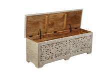 Load image into Gallery viewer, 52" Distressed Solid Wood Carved Floral Storage Ottoman - Gray

