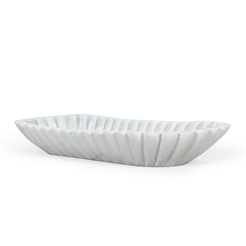 Marble Fluted Oblong Tray - White
