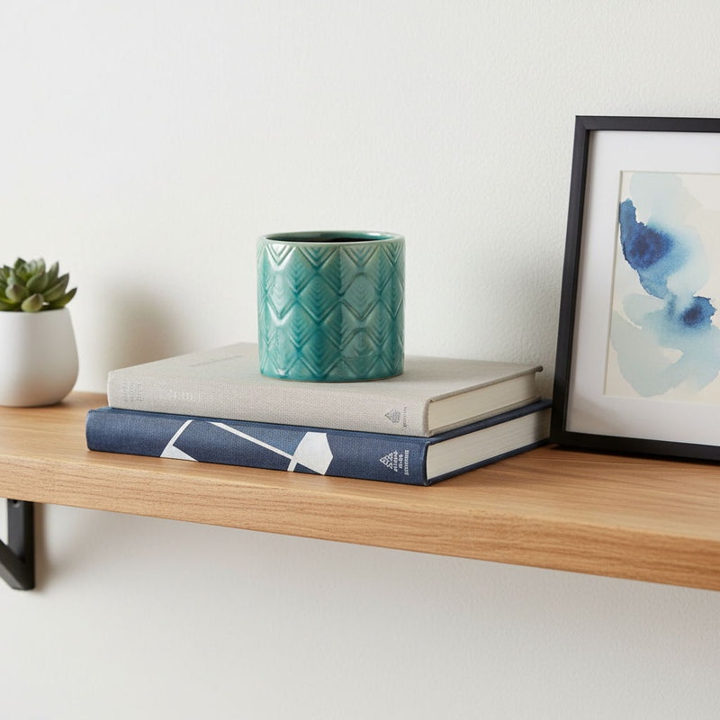 Geometric Round Pot Planter - Cream / Turquoise