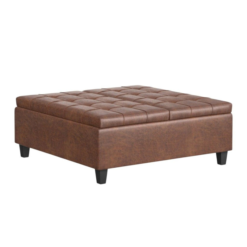 Transitional Cocktail Ottoman With Storage - Brown