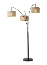 Load image into Gallery viewer, Metal Three Light Tree Floor Lamp With Beige Fabric Drum Shades - Antiqued Black / Bronze
