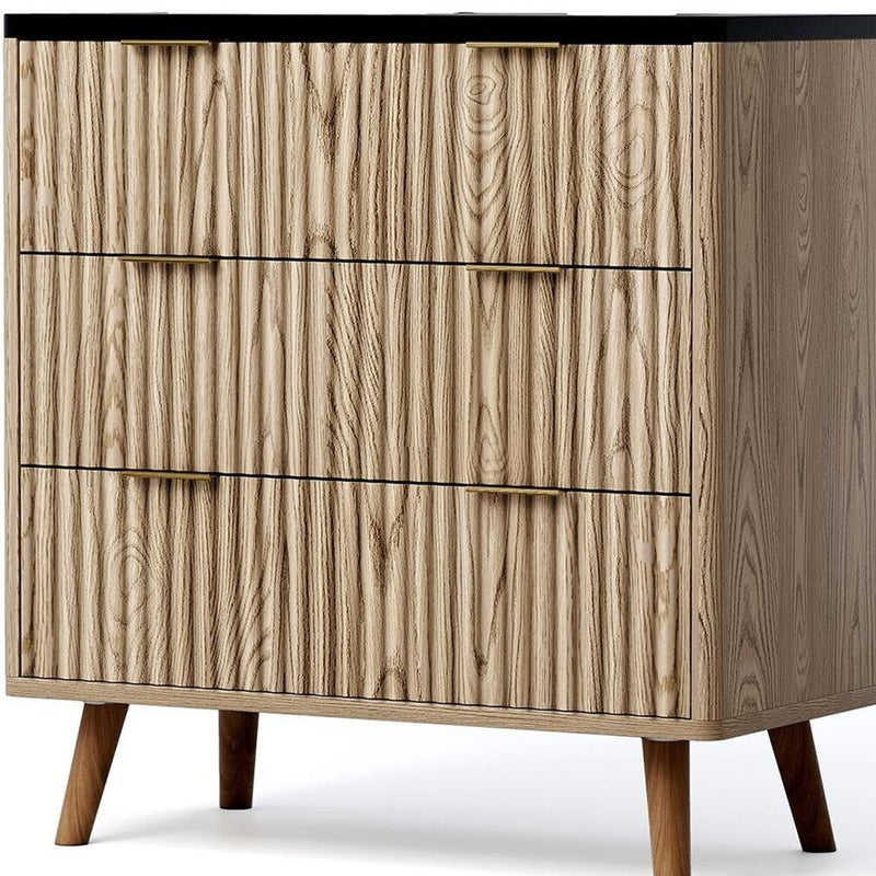 Solid Wood Console Accent Cabinet With Three Drawers - Black / Oak