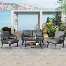 Load image into Gallery viewer, 4 Piece Outdoor Patio Furniture Set, Metal Chairs With Woven Rope U Shaped Backrest
