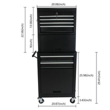 Load image into Gallery viewer, 6 Drawer Lockable Tool Cabinet On Wheels, Steel Rolling Tool Chest With Detachable Toolbox
