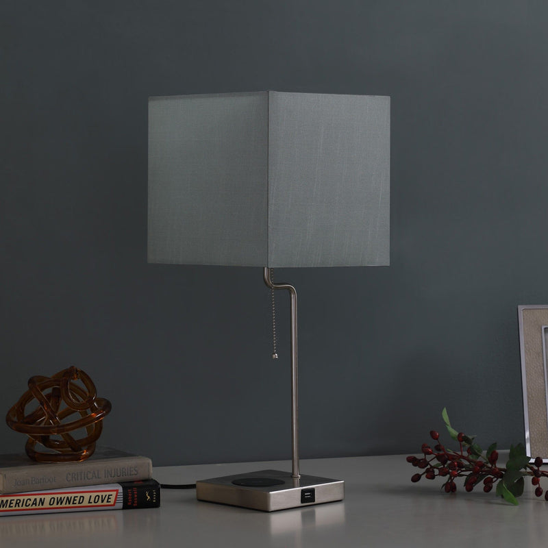 Bedside Table Lamp With Gray Square Shade - Gray