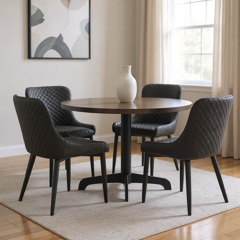 Tufted Upholstered Faux Leather Dining Side Chairs (Set of 4) - Dark Gray / Black