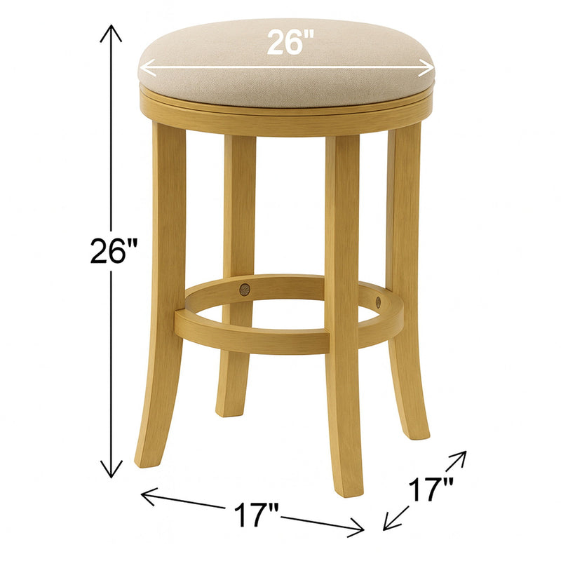 Solid Wood Swivel Backless Counter Height Bar Chair - Cream / Brown