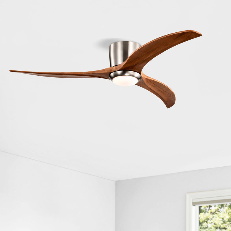 Flush Mount Fan Light, 3 Blades Ceiling Fan With Lights Remote Control, Quiet DC Motor, 6 Speed - Nickel