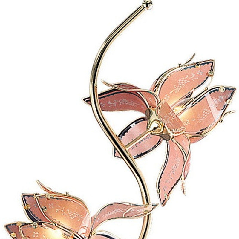 Four Light Floral Floor Lamp With Pink Glass Shades - Gold