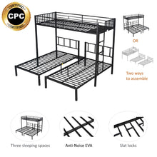 Load image into Gallery viewer, Metal Triple Twin Bunk Bed/ Can Be Separated into 3 Twin Beds/ Sturdy Metal/ Noise Reduced/ Bunk Bed for Three/ Safety Guardrail/ CPC Certified/ No Box Spring Needed
