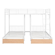 Load image into Gallery viewer, Full Over Twin &amp; Twin Bunk Bed, Metal Triple Bunk Bed with Drawers and Guardrails, White
