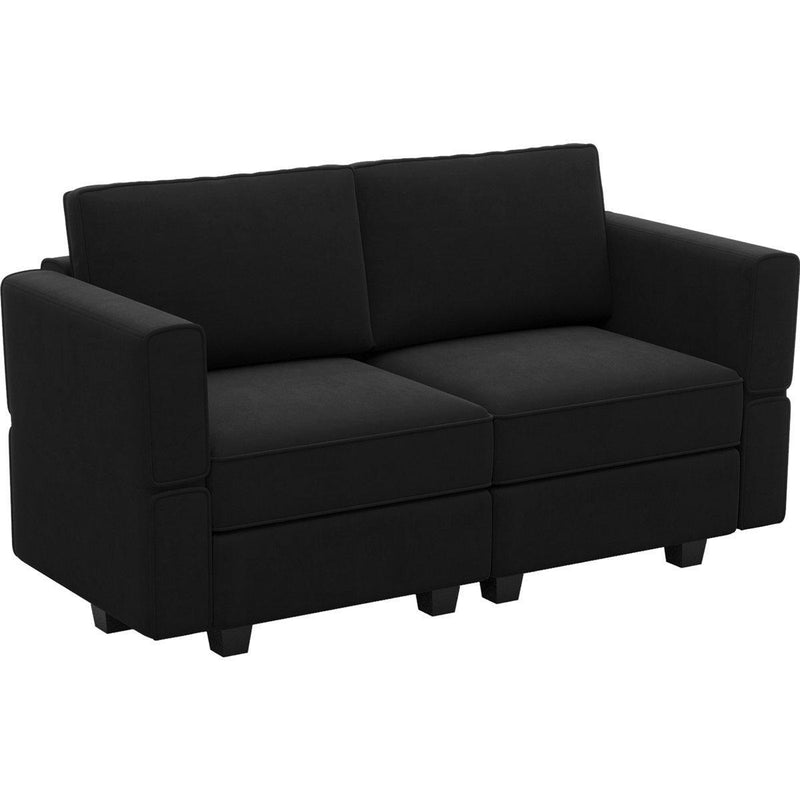 Velvet Loveseat With Storage And Toss Pillows - Black