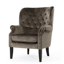 Load image into Gallery viewer, Elegant Velvet Club Chair With Handcrafted Details - Gray
