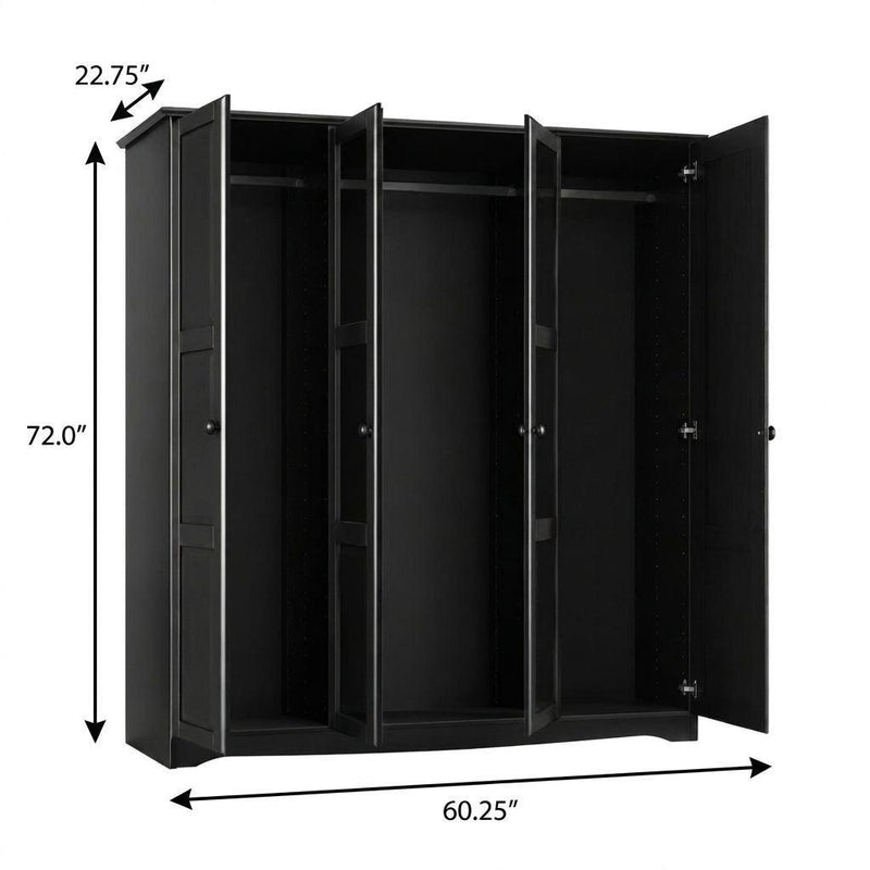 Solid Wood Mirrored Four Door Combo Dresser (765070) - Black