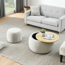 Load image into Gallery viewer, Round Storage Ottoman, 2 In 1 Function, End Table And Ottoman
