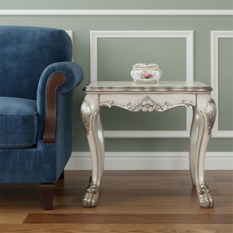Vintage Solid Wood And Polyresin Square End Table - Bone White