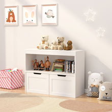 Load image into Gallery viewer, Book Organizer With Large Drawers And Open Shelves, Toy Storage Cabinet With Removable Wheels And Rounded Edges - White
