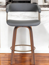 Load image into Gallery viewer, Faux Leather Swivel Counter Height Bar Chair - Gray And Wood Brown
