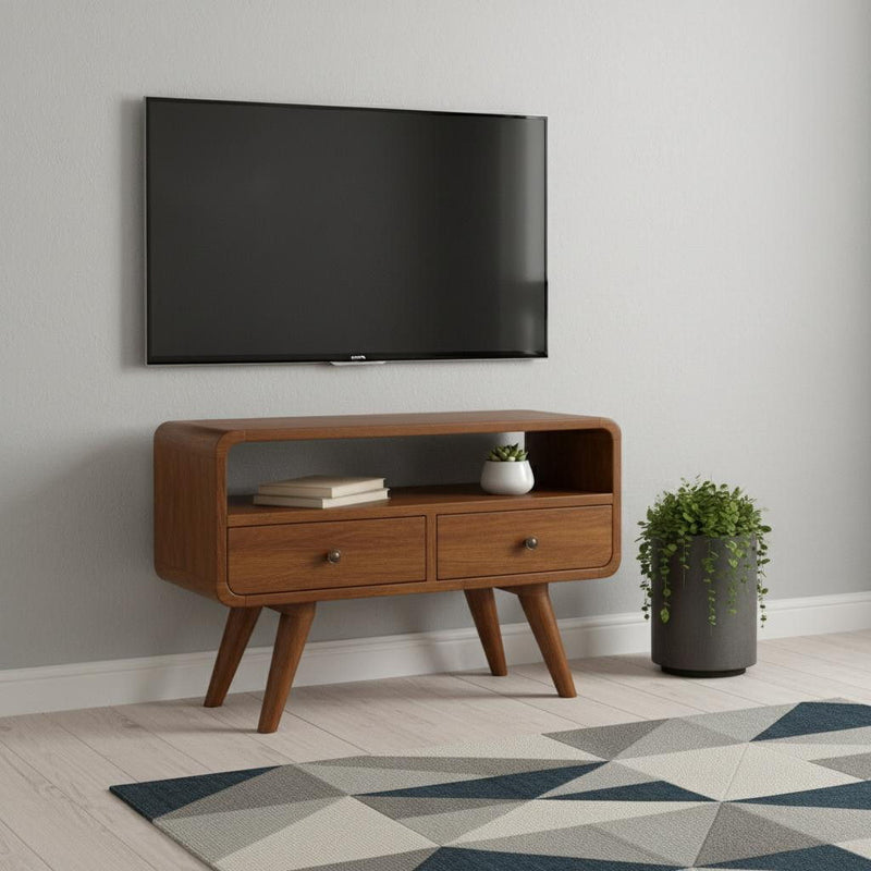 Solid Wood Enclosed Open Storage TV Stand (719184) - Chestnut