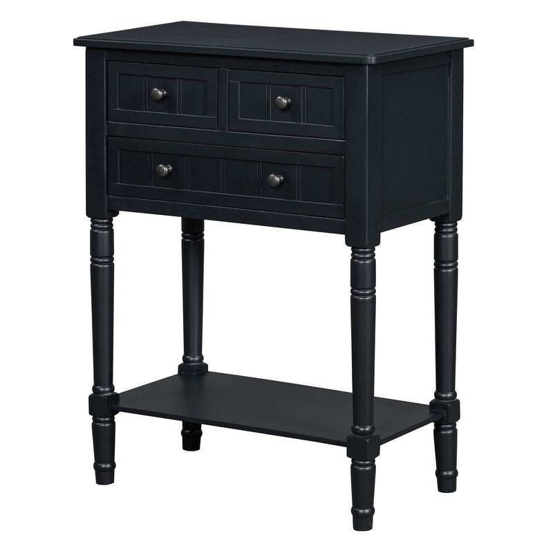 Console Table With Shelf Three Drawers - Black