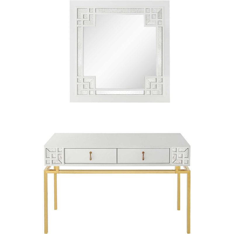 Solid Wood Mirrored Console Table And Drawers (Set of 2) - White And Gold