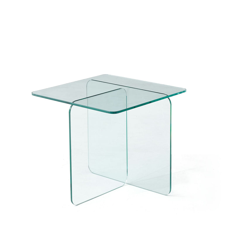 Glass Square Cross Legs End Table - Clear