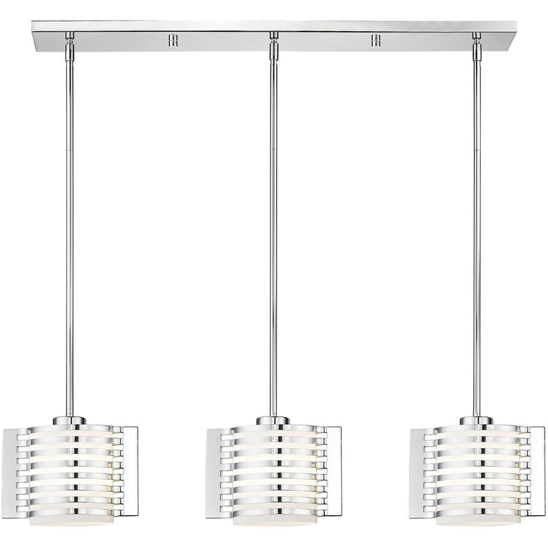 Three Light Metal Dimmable Chandelier With Shades - Silver / Opal