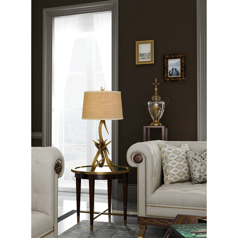 Antlers Table Lamp With Brown Empire Shade - Brown