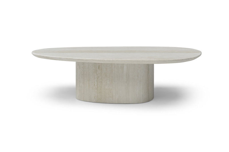 Marble Oval Pedestal Coffee Table - Beige