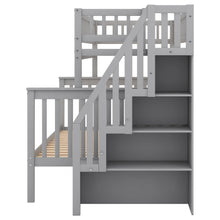 Load image into Gallery viewer, Twin over Full Stairway Bunk Bed with Storage, Gray
