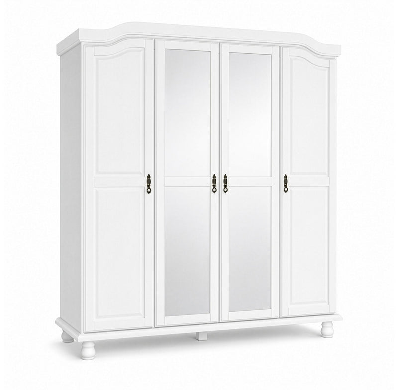 Solid Wood Mirrored Four Door Combo Dresser (764846) - White