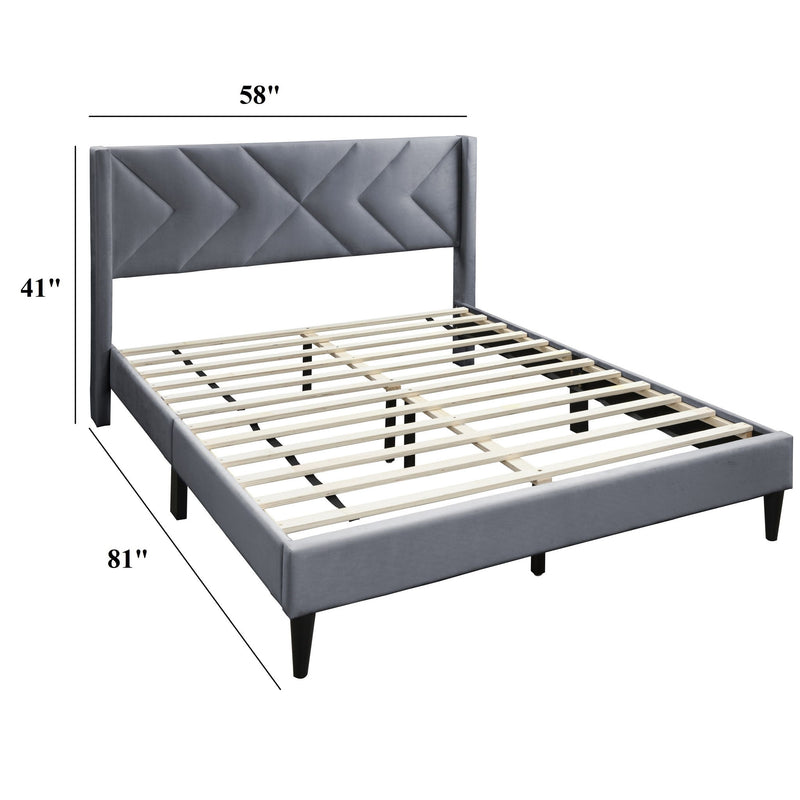 Elegant Bed With Upholstered Headboard, Platform Base