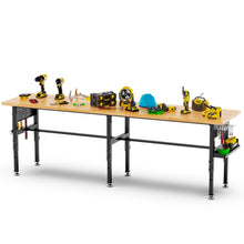 Load image into Gallery viewer, Adjustable Workbench, Side Pegboard, 4 Height Settings, Power Outlet, Storage Box, Wheels Or Leveling Feet - Black

