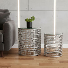 Load image into Gallery viewer, Mirrored Glass Aluminum Round Pedestal End Table - Silver
