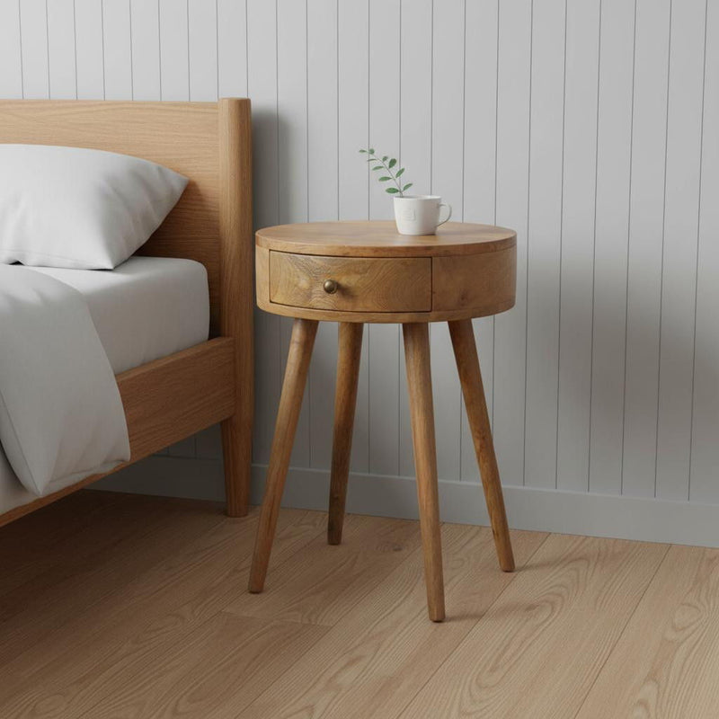 Solid Wood Round Two Drawer Nightstand - Oak