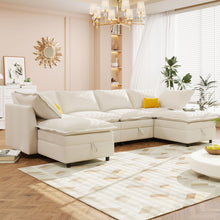 Load image into Gallery viewer, Versatile 6 Piece Modular Sofa Bed With Storage, Stylish Faux Double Layer Cushions, Comfortable &amp; Durable Design, Perfect For Any Living Space
