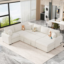 Load image into Gallery viewer, Sectional Sofa Pull-Out Sofa Bed Sleeper With A Storage Ottoman, Three Pillows And Charging Devices For Living Room
