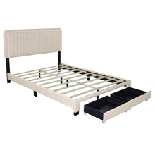 Load image into Gallery viewer, QUEEN SIZE UPHOLSTERED BED WITH ADJUSTABLE HEIGHT / MATTRESS 10 TO 14 INCHES / LED DESIGN WITH FOOTBOARD DRAWERS STORAGE / NO BOX SPRING REQUIRED BEIGE
