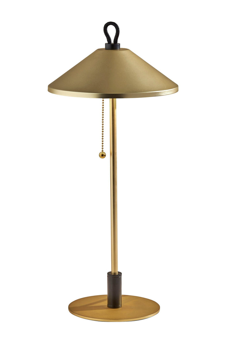 Metal Two Light Candlestick LED Table Lamp With Brass Cone Shade - Black And Gold