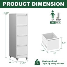 Load image into Gallery viewer, Drawer Metal Locking Vertical File Cabinet With Wheels Heavy Duty Lockable Storage
