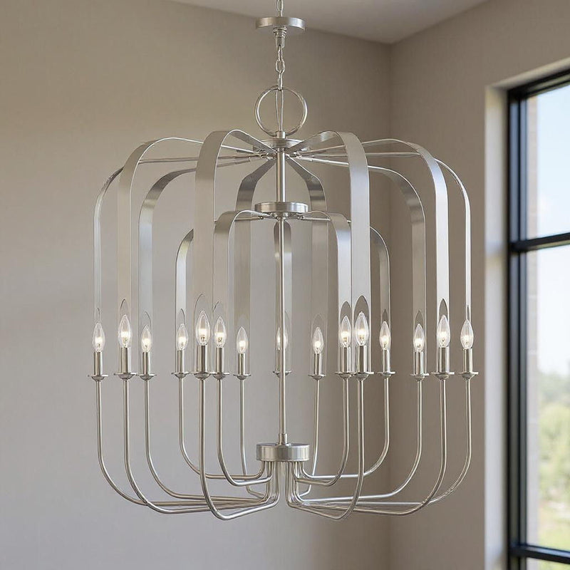 42" Multi Light Dimmable Chandelier With Shades - Nickel