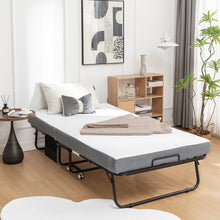 Load image into Gallery viewer, Foldable Metal Frame Bed For Guest With Memory Foam Mattress On Wheels, Saving Space Rollaway Bed
