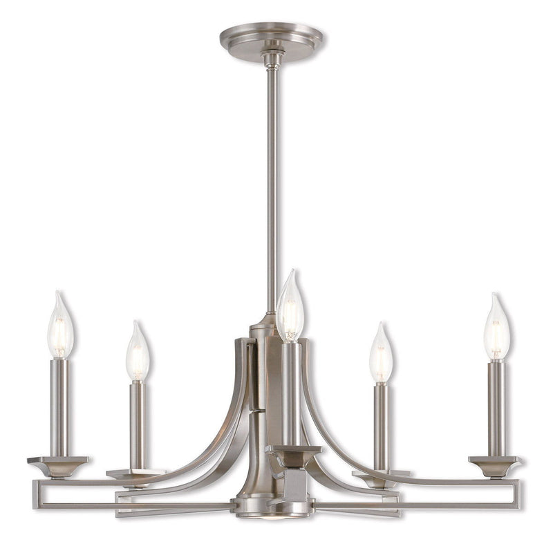 18" Six Light Metal Dimmable Chandelier With Shades - Nickel