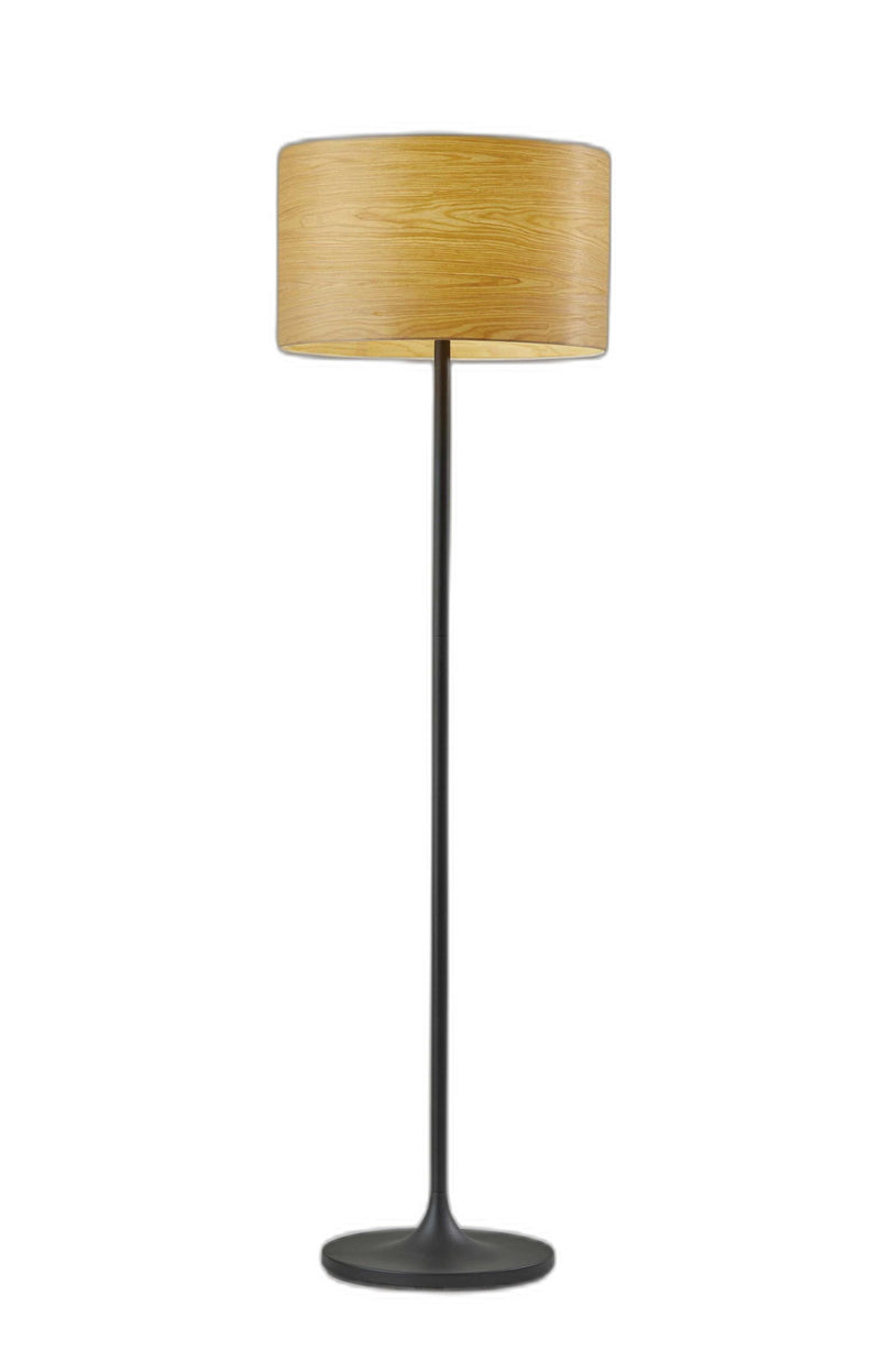 Traditional Shaped Floor Lamp With Brown Drum Shade - Black