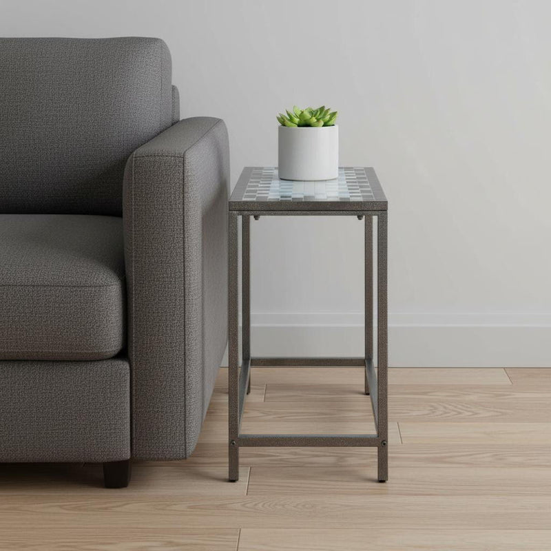 Tile End Table - Gray And White