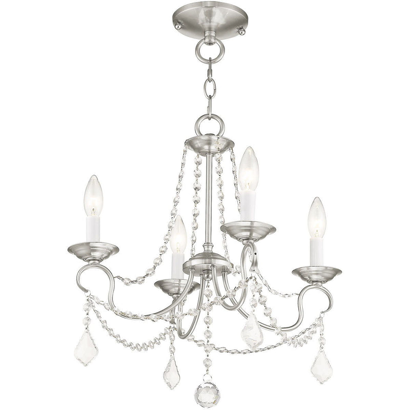 17" Four Light Metal Dimmable Chandelier With Shades - Nickel
