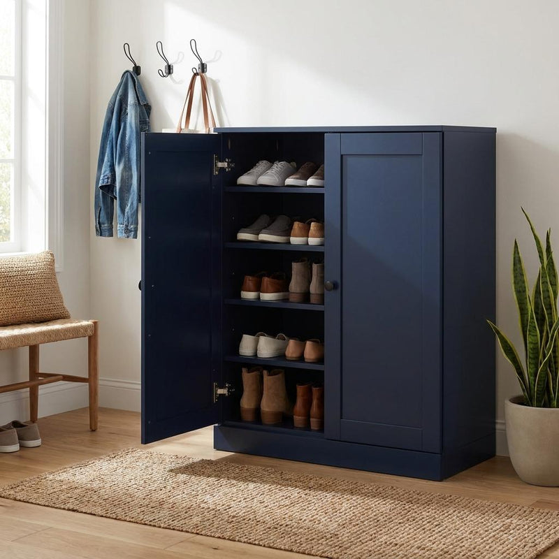 Twenty Pair Solid Woodshoe Storage Cabinet (752354) - Navy Blue