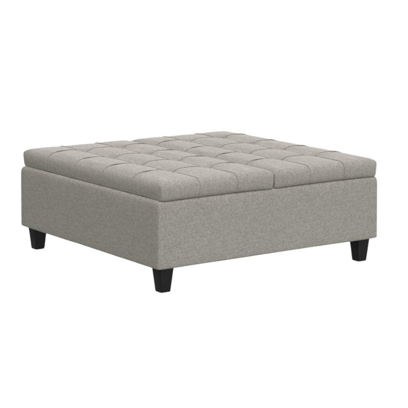 40" Fabric Cocktail Ottoman With Storage - Gray / Brown