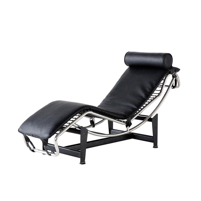 Leather Adjustable Lounge Chair With Pillow - Black / Silver